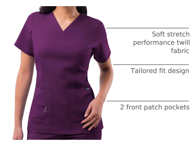 Adar Uniforms, Pro Scrubs for Women - Elevated V-Neck Scrub Top - P4212 - Eggplant - M - Image 4